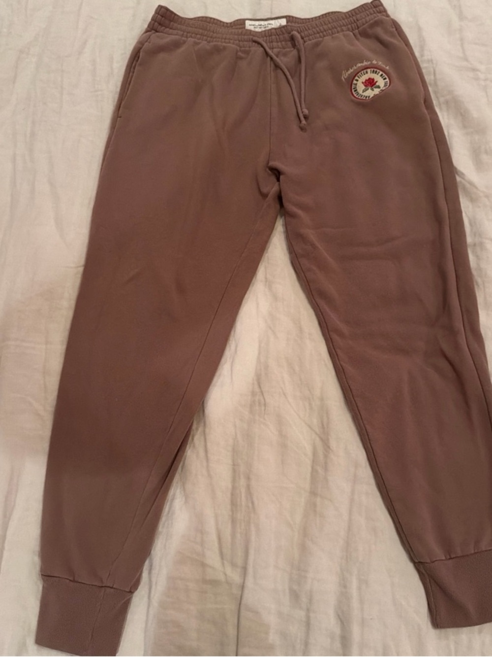 Abercrombie & Fitch Mauve Sweatpants with Red Rose Patch